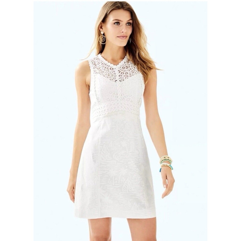 Lilly Pulitzer‎ LEIGH Stretch Shift Dress Resort White Seacret Island Size 6 S